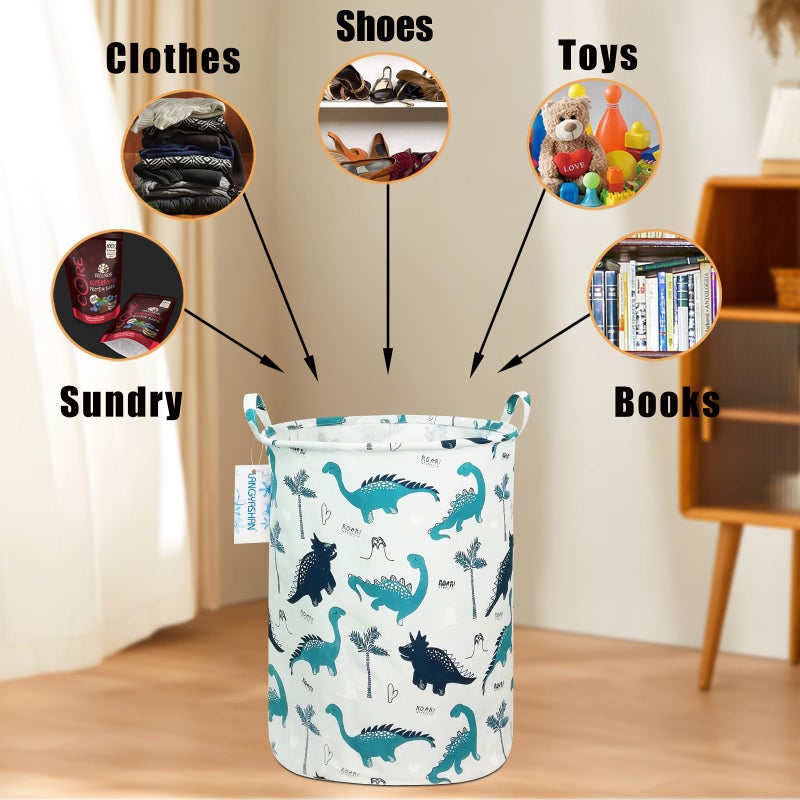 LANGYASHAN Laundry Basket Canvas Fabric Collapsible Organizer Basket for Storage Bin Toy Bins Gift Baskets Bedroom Clothes Children Nursery Hamper (Full dinosaur) - Image 4
